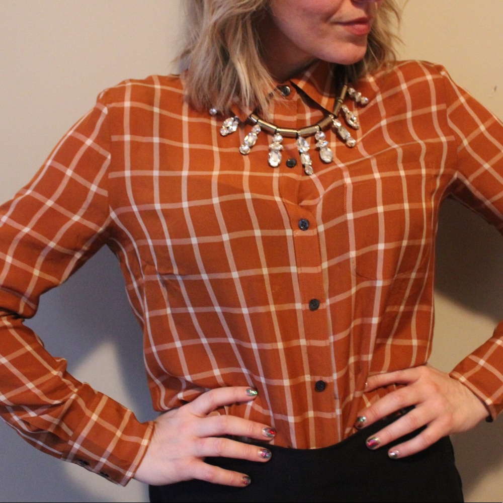 Madewell 100% silk burnt orange button-down shirt